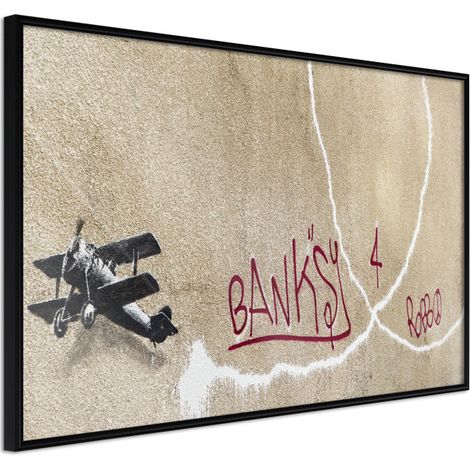 Affiche Murale Encadrée "Banksy Love Plane" 45 x 30 cm Noir