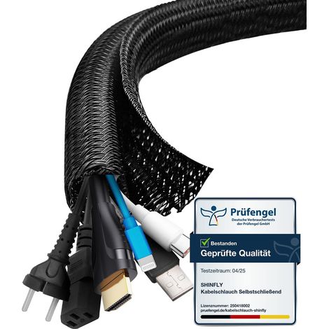 Gaine Cable Informatique 3m-13mm, Cache Câble Auto-Fermeture, Protection Cable Electrique, Gestion de Câble Rangement Tressée Fendue en Pet, pour TV/PC, Noir (1/5)