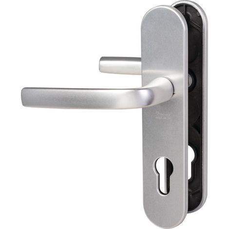 Vachette – Ensemble Logio double béquille sur plaque – Finition anodisé argent – Pour porte 40 mm – Rosace ronde diamètre 52 mm (1/6)