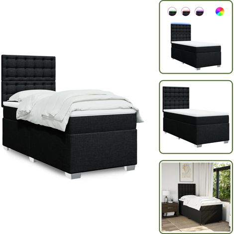 Sommier à lattes de lit avec matelas Noir 100x200 cm Tissu - Lit Double - Lit Design - Lit Moderne - Lit Avec Éclairage Led - Matelas À Ressorts Ensachés (1/5)