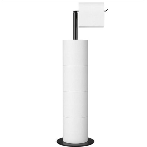 Porte-Rouleau de Papier Toilette sur Pied pour Salle de Bain, Support en Acier Inoxydable avec Finition Noire, Distributeur Simple et Pratique