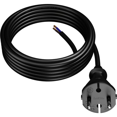 Cavo di alimentazione in gomma con spina dritta, 5 m, 2x1,5 mm², tipo E, 16 A, nero. (1/5)