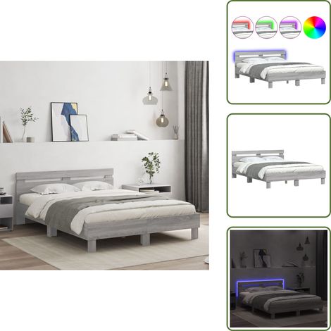 The Living Store Cadre de lit avec LED sans matelas sonoma gris 150x200 cm - Cadre De Lit - Lit Double - Lit Moderne - Éclairage Led - Sommier