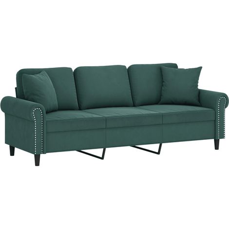 vidaXL Divano a 3 Posti con Cuscini Verde Scuro 180 cm in Velluto (1/4)