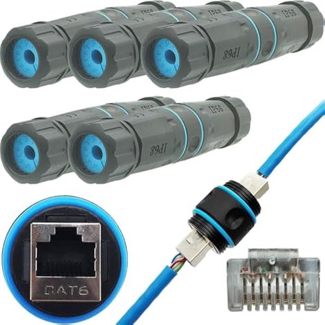 Coupleur RJ45 étanche, connecteur de câble réseau M23, connecteur étanche RJ45, connecteur de câble Ethernet extérieur IP68 femelle à femelle, prolongateur de réseau blindé CAT6 (5 pièces) (1/4)