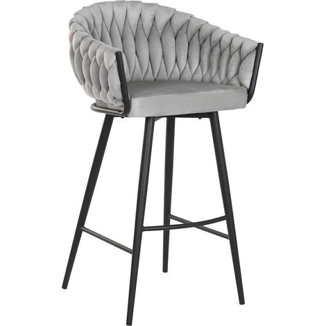 Tabouret moderne gris en polyester et métal style contemporain - gris clair matelassé et noir (1/5)