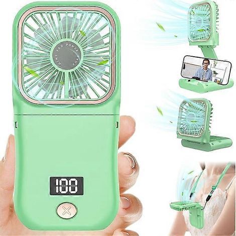 Mini ventilateur portable à main, rechargeable par USB et pliable, 3 vitesses, petit ventilateur portable puissant pour le bureau et l'extérieur, vert foncé (1/5)