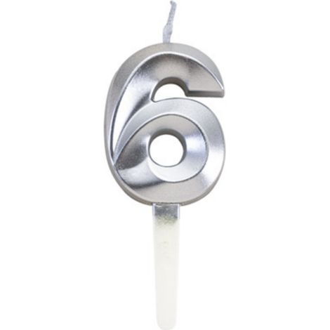 Bougie Numérique 3D Scintillante Grande Taille Chiffre 6 Argentée Décoration Événementielle (1/2)
