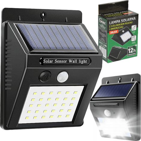 Lampe solaire LED avec détecteur de mouvement et de luminosité, alimentation solaire, panneau lumineux extérieur blanc froid (1/5)