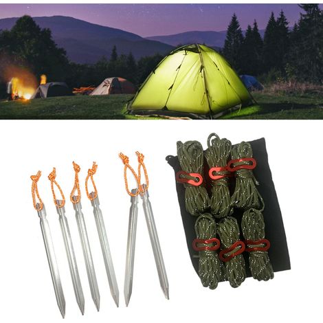 Cordes de tente avec boucles et cordes réfléchissantes, ensemble de cordes avec sac de rangement pour le camping en plein air, vert armée (1/5)