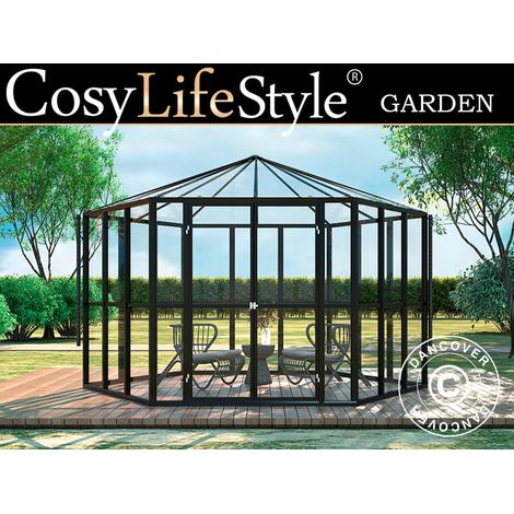 Orangery Hexagonal glass 8.42 m², 3.12x3.6x2.42 m, Black - Dancover