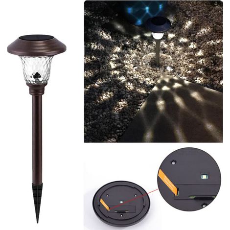 Lampe solaire Lampe a Gazon Solaire Extérieur étanche en acier inoxydable verre LED jardin paysage prise de lumière lampe lampadaire,Marron, lumière blanche (1/5)
