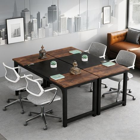 Schreibtisch 160x80cm, 2er-Pack, Computertisch mit Metallbeinen, rustikal Braun/Schwarz (1/5)
