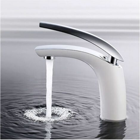 Grifo de baño blanco, grifo de lavabo, grifo mezclador de baño, grifo mezclador monomando de baño, blanco (1/5)