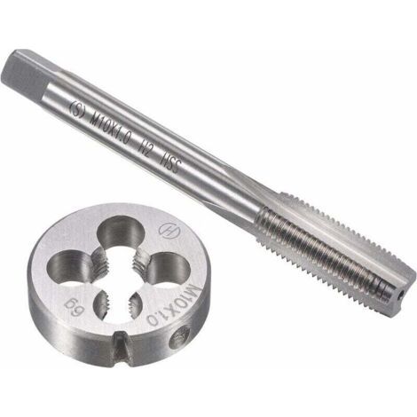 Coffret tarauds et filières Ensemble de tarauds et matrices métriques M10 x 1 mm, taraud à vis à filetage machine HSS avec matrice de filetage ronde en acier à outils en alliage (1/5)