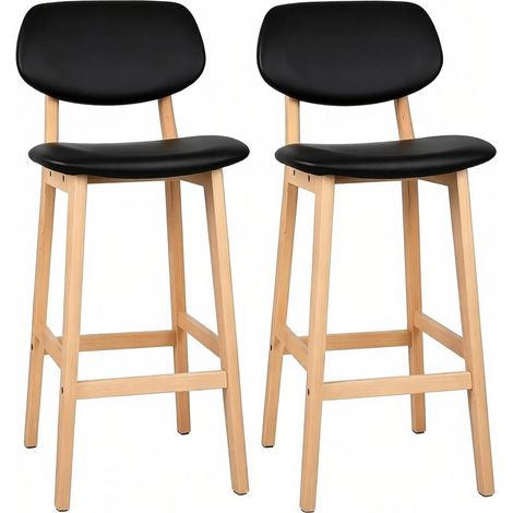 Set 2 sgabelli bar 43x38x92 cm in similpelle nera con schienale - CHICFURN (1/5)