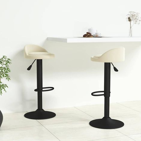 Lot de 2 Tabourets de bar Tabourets Haut - Fauteuils de bar Crème Velours BV632233 - BonneVie (1/5)