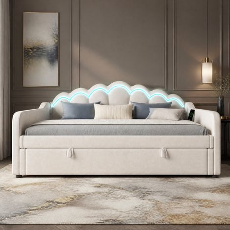 Letto singolo 90x200 cm in legno beige con contenitore, senza materasso FloraGrace (1/5)