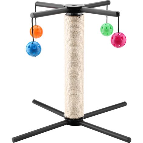 Arbre à Chat Griffoir Sisal PVC 39,8cm avec 4 Balles Clochettes Stable Vertical Horizontal pour Jeu et Soins des Griffes Tous Âges (1/5)