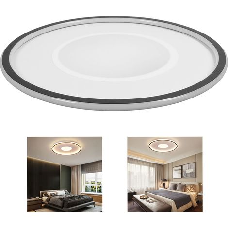 Plafonnier LED rond en fer et PC à variation continue avec APP et télécommande, fixation encastrée 110-265V, cadre noir, pour chambre et couloir (1/5)