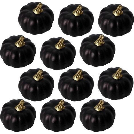 12 künstliche Halloween-Kürbisse, schwarzes Set aus künstlichen Kürbissen, Schaumstoffkürbisse, Innendekoration, Mini-Kürbisse (1/5)