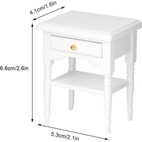 Mini Table De Chevet - Bois Blanc - Échelle 1:12 - Pour Chambre De Poupée - 1 Pièce (1/4)