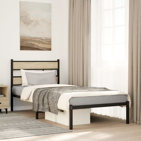 Estructura de cama sin colchón metal roble  90x190 cm