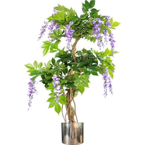 110cm Artificial Purple Wisteria Tree with Silver Metal Planter (1/4)