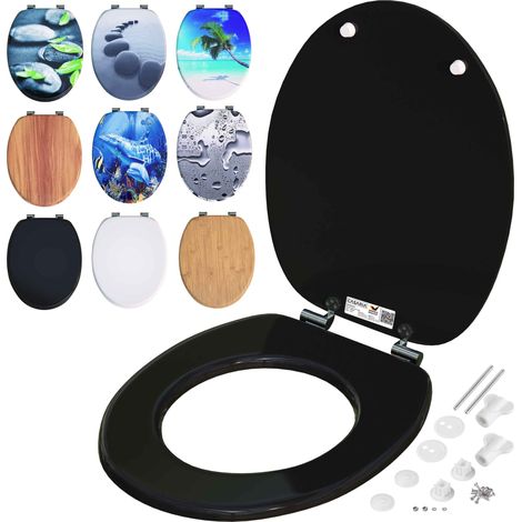 CASARIA® Toilettendeckel mit doppelter Absenkautomatik MDF rostfreie Metall Scharniere WC Sitz 175kg Belastbar Antibakteriell Toilettensitz Klobrille Schwarz (1/5)