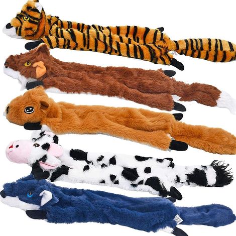 Lot 5 jouets chien peluche couineur, sans rembourrage mâcher (1/5)