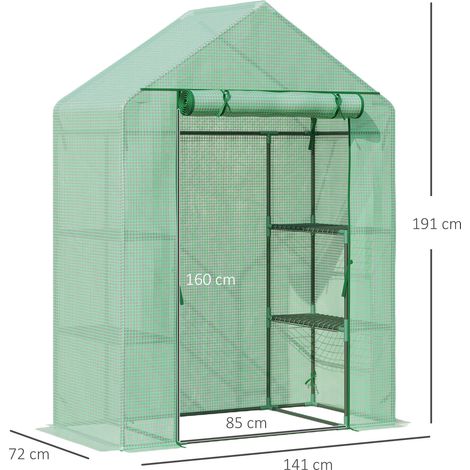 Serre en aluminium à 6 étagères, abri de jardin, serre chaude, serre à tomates, serre à plantes avec entrée enroulable, châssis froid, verte, 141 x 72 x 191 cm (1/5)