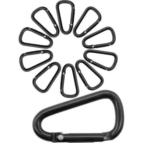 Mini-mousquetons en aluminium (lot de 10) pour la fixation de matériel, 55 x 30 mm, noirs (1/4)