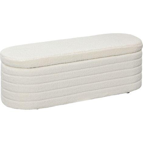 Panca contenitore imbottita per camera Teddy bouclé 116x41x40,5 cm crema MODENUIT (1/5)