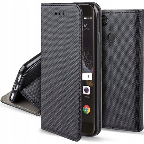 Custodia per HUAWEI P8 LITE 2017 / P9 LITE 2017 SMART MAGNET CASE NERO+VETRO (1/5)