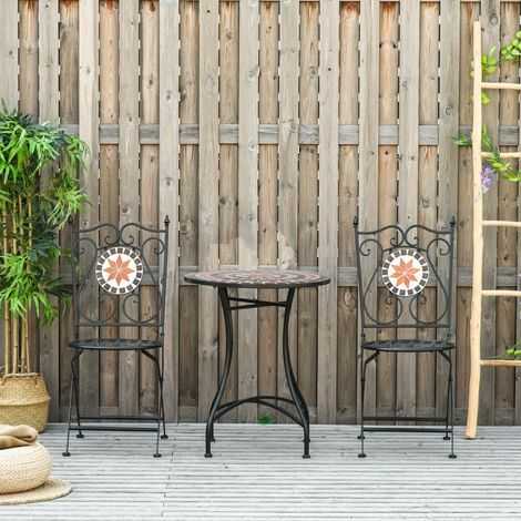Mobilier jardin Ensemble en 3 pièces 2 chaises pliantes 1 table basse en métal céramique