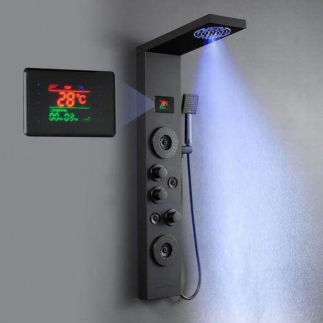 Shower Panel with Faucet, 6 Function Shower Panel with LED Temperature Display, Rain Shower, Misty Shower, 2 Massage Jet Modes, Hand Shower and Spout (1/5)