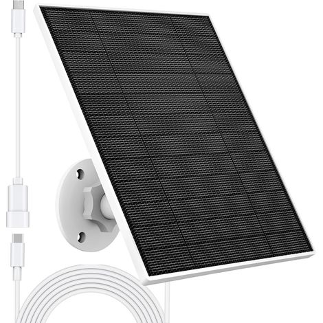 Panneau Solaire pour Caméra Extérieure, Compatible avec Caméra, Alimentation Continue, Panneau Solaire avec Câble de Chargement 9.8ft, Etanche IP65, Support Mural Ajustable