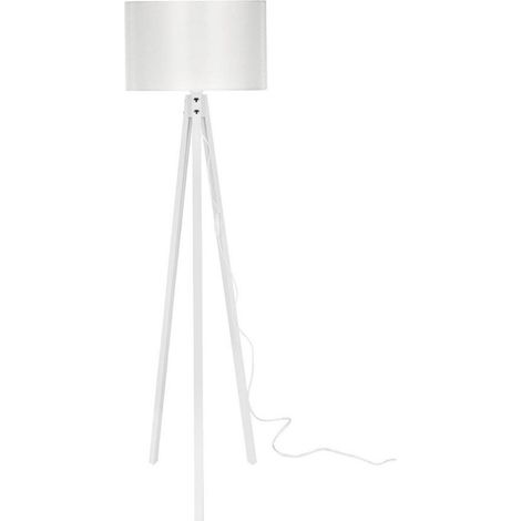 Lampada da terra Rodi ASZ1233 treppiede legno e paralume in PVC effetto tessuto bianco (1/4)