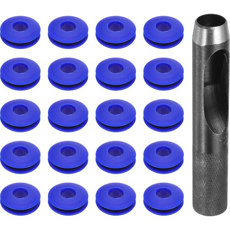 Kit d'Outils pour Œillets 21 Pièces, Ensemble d'Œillets 12 mm, Perforateur à Trous Ronds, Pince à Œillets, Œillets en Plastique, Disques à Œillets en Plastique, Antirouille, Bleu (1/5)