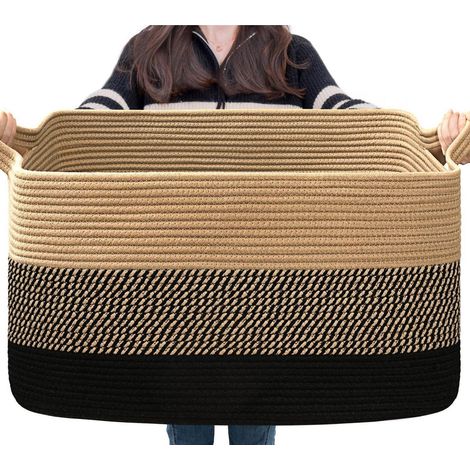 Großer rechteckiger Aufbewahrungskorb aus Seil, 55x38x30 cm, schwarz-beige (1/5)
