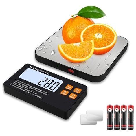 Báscula de cocina con pantalla dividida, báscula inteligente para alimentos de 15 kg/1 g, pantalla LCD magnética, báscula digital, 7 unidades, función de tara, acero inoxidable para hornear y cocina.