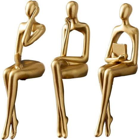 Dailygoods - Juego de 3 figuras - Esculturas abstractas - Resina dorada (1/5)
