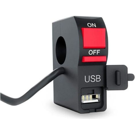 Interrupteur d'allumage CC 12 V pour moto - Étanche à la poussière - Bouton poussoir - Guidon avec chargeur USB - Voyant lumineux - Ampoules à incandescence - Petit panneau blanc avec câblage (1/4)