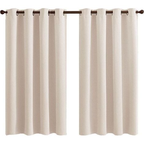 Rideau Occultant Thermique - 2 Panneaux Courts Isolants Anti-Froid/Bruit à Oeillets - pour Salon, Chambre (Enfant/Adulte), Dressing - 140x160cm Beige Écru (1/4)