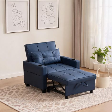 Canapé convertible 1 place bleu avec inclinaison 74 x 87 x 84 cm (1/5)