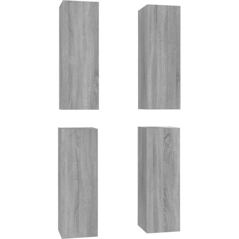 Lot de 4 meubles TV suspendus modernes style épuré rangement pratique 30,5 x 30 x 90 cm en bois d'ingénierie gris (1/4)