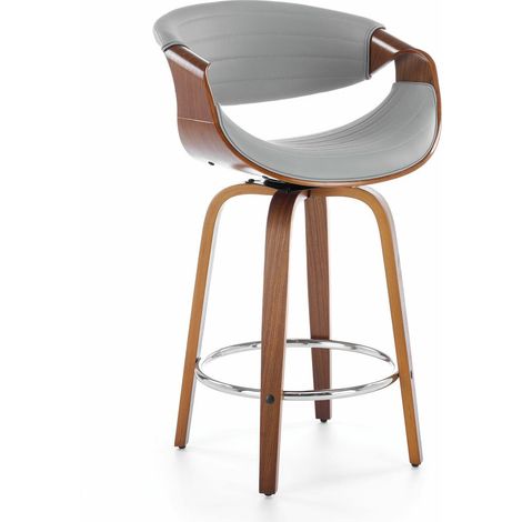Silla de barra Houston 1599, Gris + Nogal, 92x51x50cm, Cuero ecológico, Aglomerado laminado