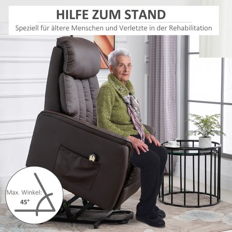 Fauteuil relax électrique avec aide au lever, fonction inclinable, repose-pieds, poche latérale, télécommande, pour salon, jusqu’à 150 kg, similicuir brun (1/5)