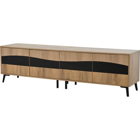 Meuble TV bas en aggloméré 180 x 40 x 50 cm, 4 portes, bois et noir MODENUIT (1/5)