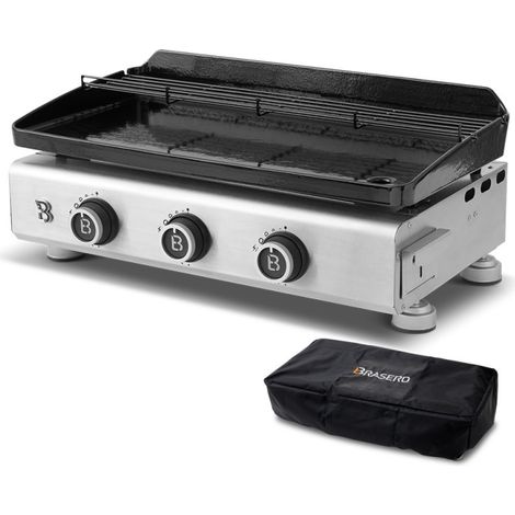 RASERO BY FAVEX – Plancha gaz Silvia IIG Evo 3 feux – Plaque fonte émaillée 6 mm – 7,95 kW – Technologie Stable Flame – Surface 67 x 34 cm – 8 à 10 convives – Housse incluse